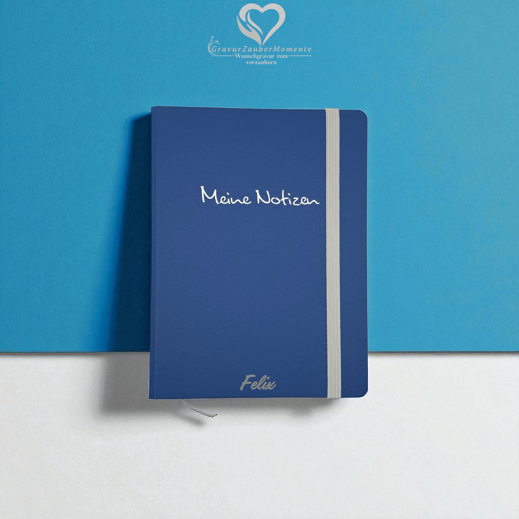 Hochwertiges Notizbuch „Meine Notizen“ Dunkel Blau, A5 - mit individueller Gravur 