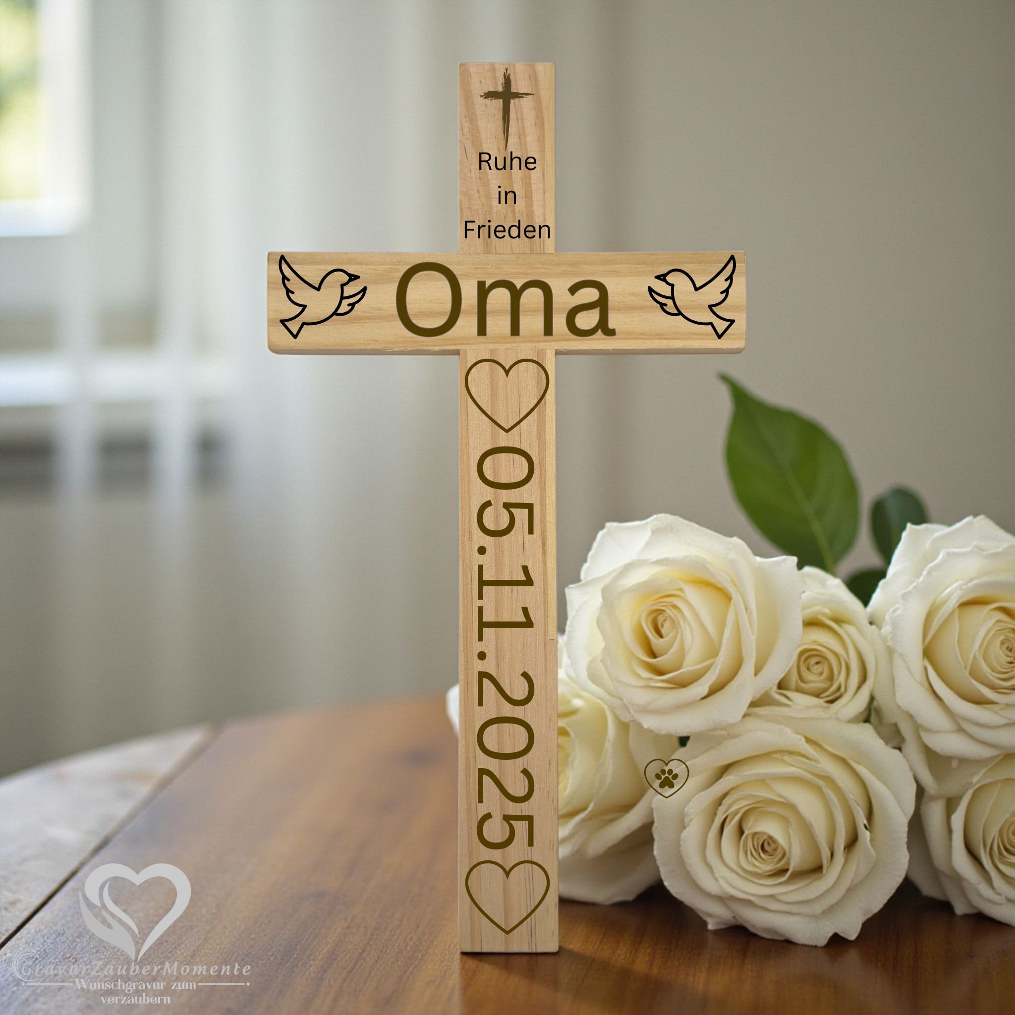 Personalisierte Holz-Gedenkkreuze – mit Name & Datum