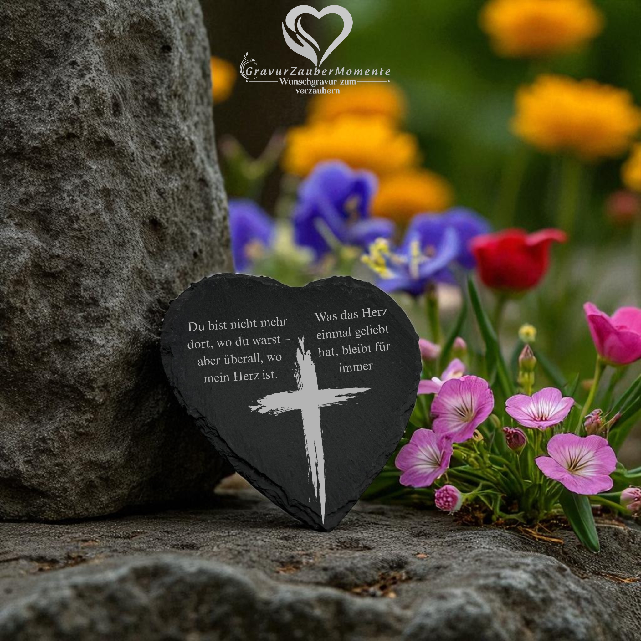 Schieferherz mit Lasergravur – Gedenkherz für Beerdigung & Trauermomente