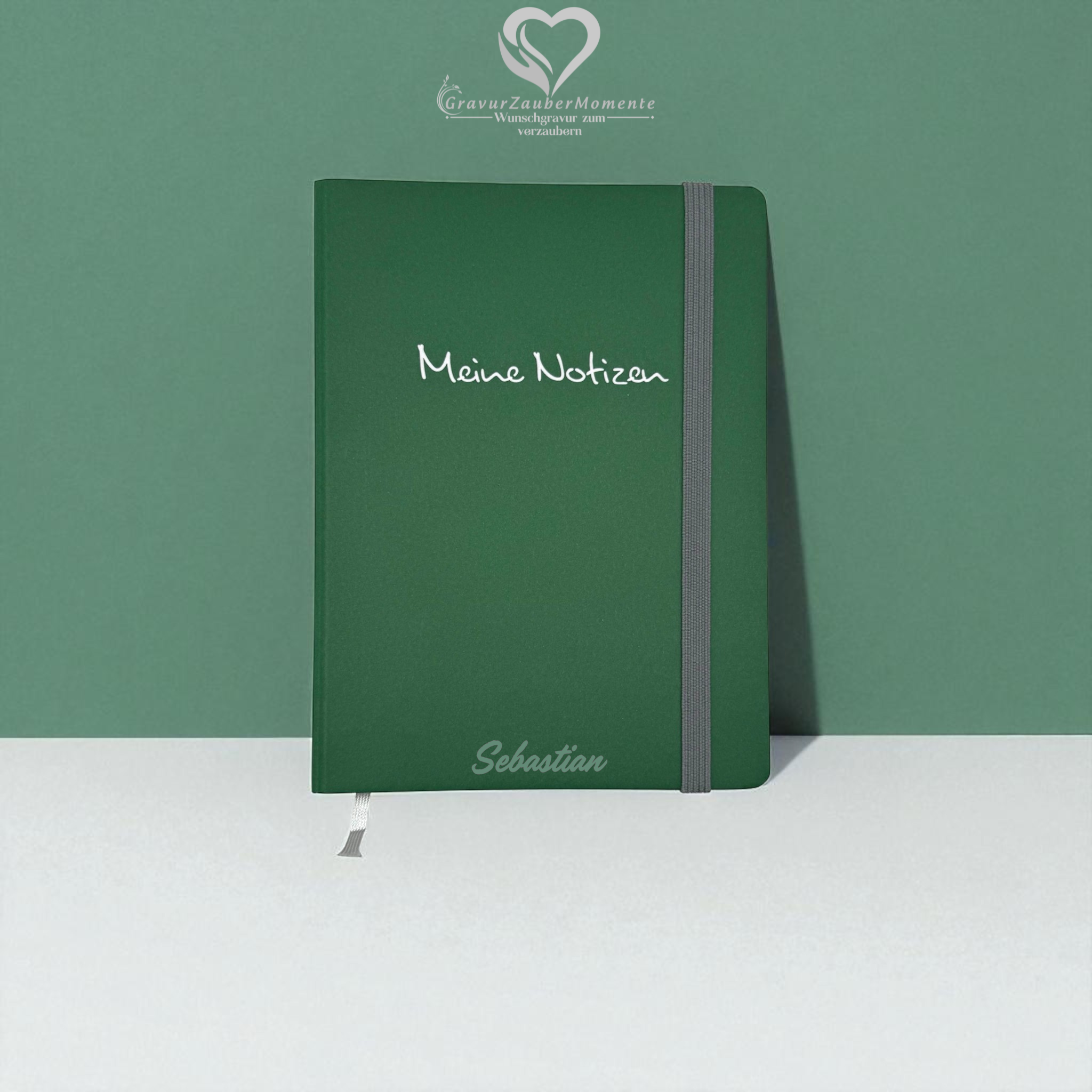 Hochwertiges Notizbuch „Meine Notizen“ Dunkel Grün, A5 - mit individueller Gravur 