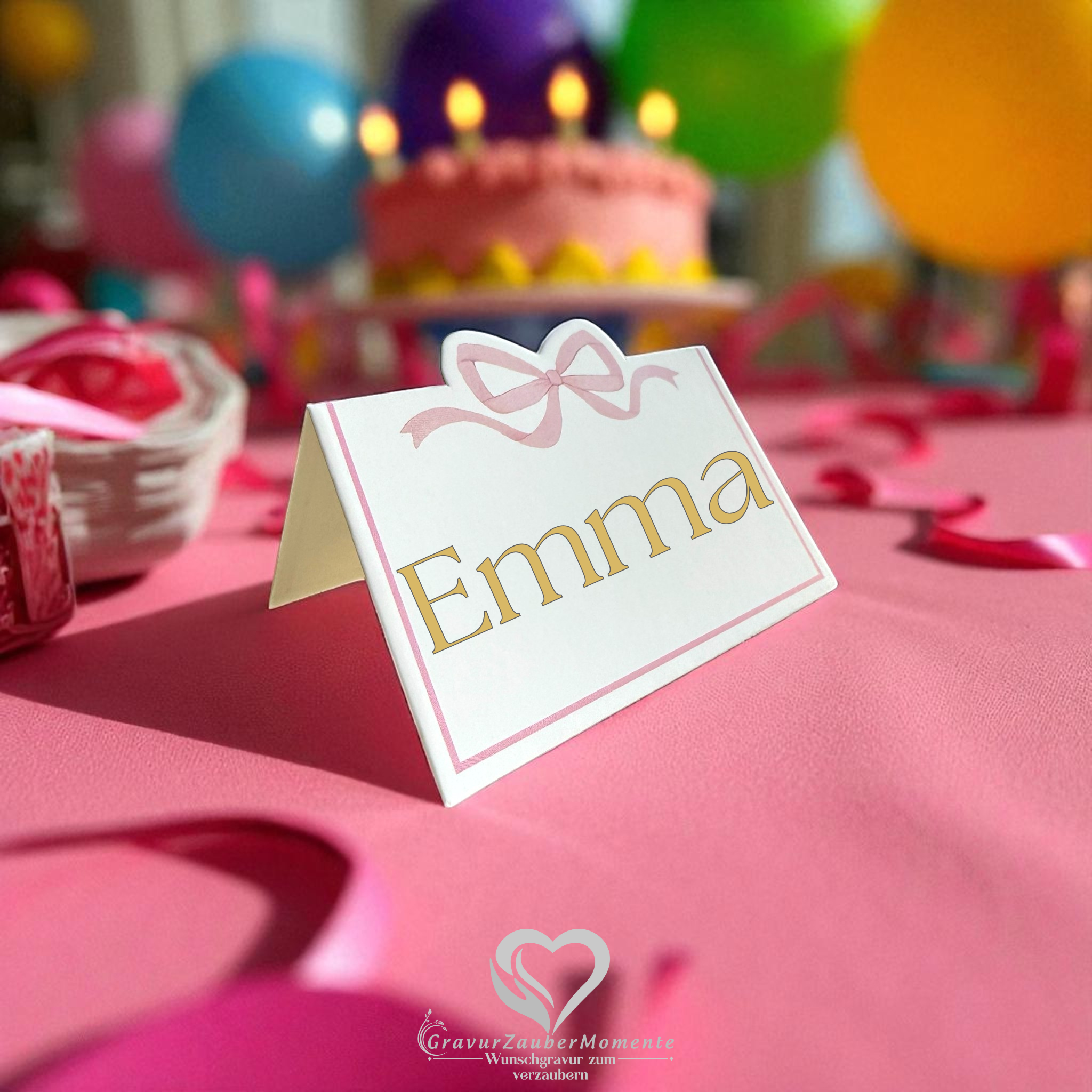 Tischkarte „Namenszauber“ Rosa – Individuell graviert für jeden Gast 
