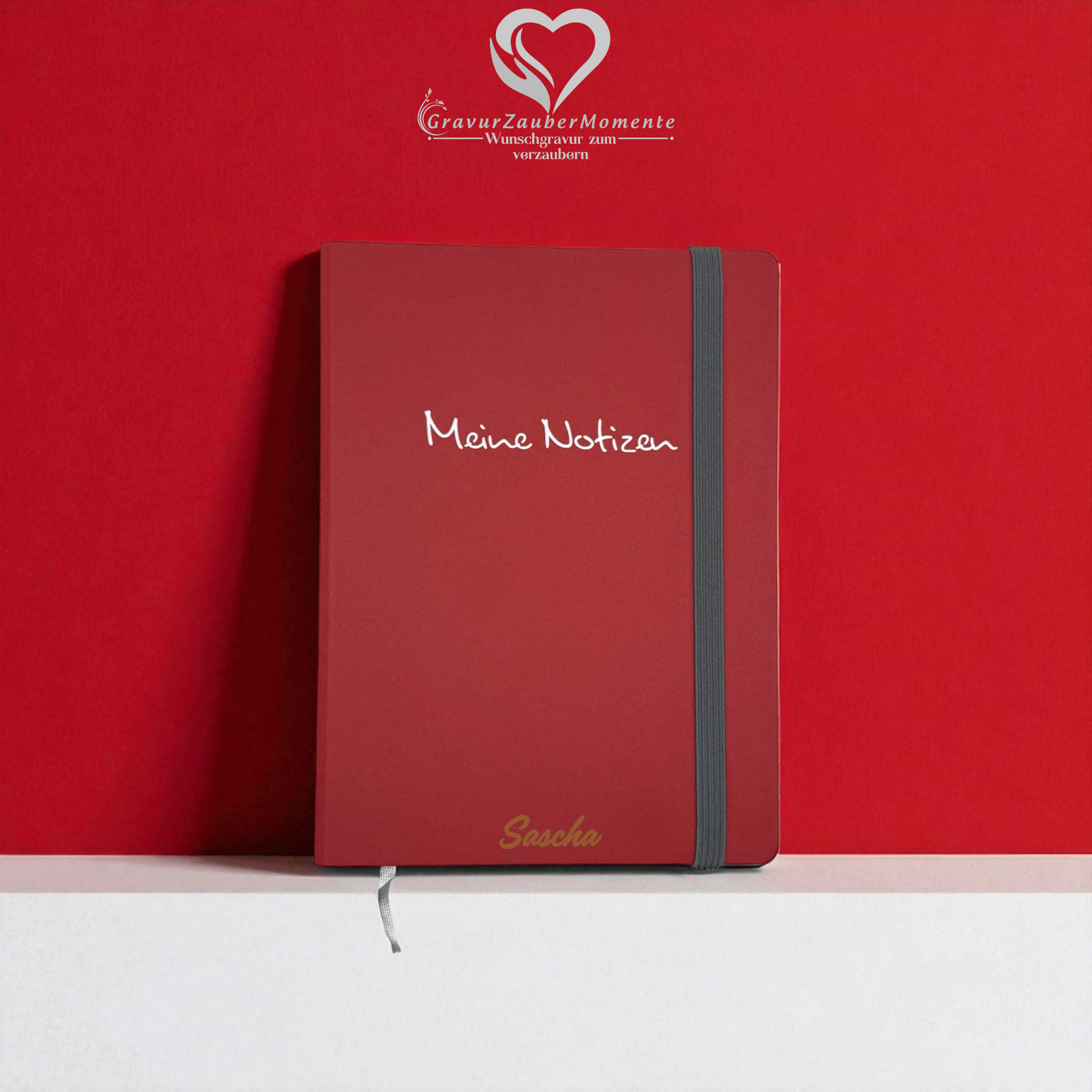 Hochwertiges Notizbuch „Meine Notizen“ Dunkel Rot, A5 - mit individueller Gravur 