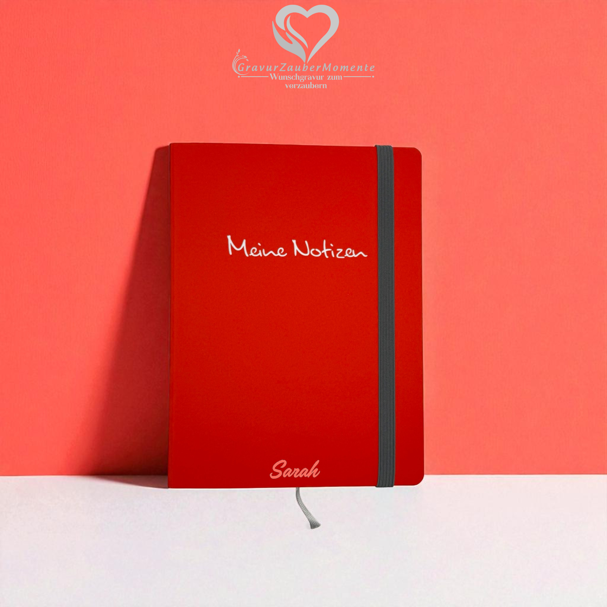 Hochwertiges Notizbuch „Meine Notizen“ Hell Rot, A5 - mit individueller Gravur 