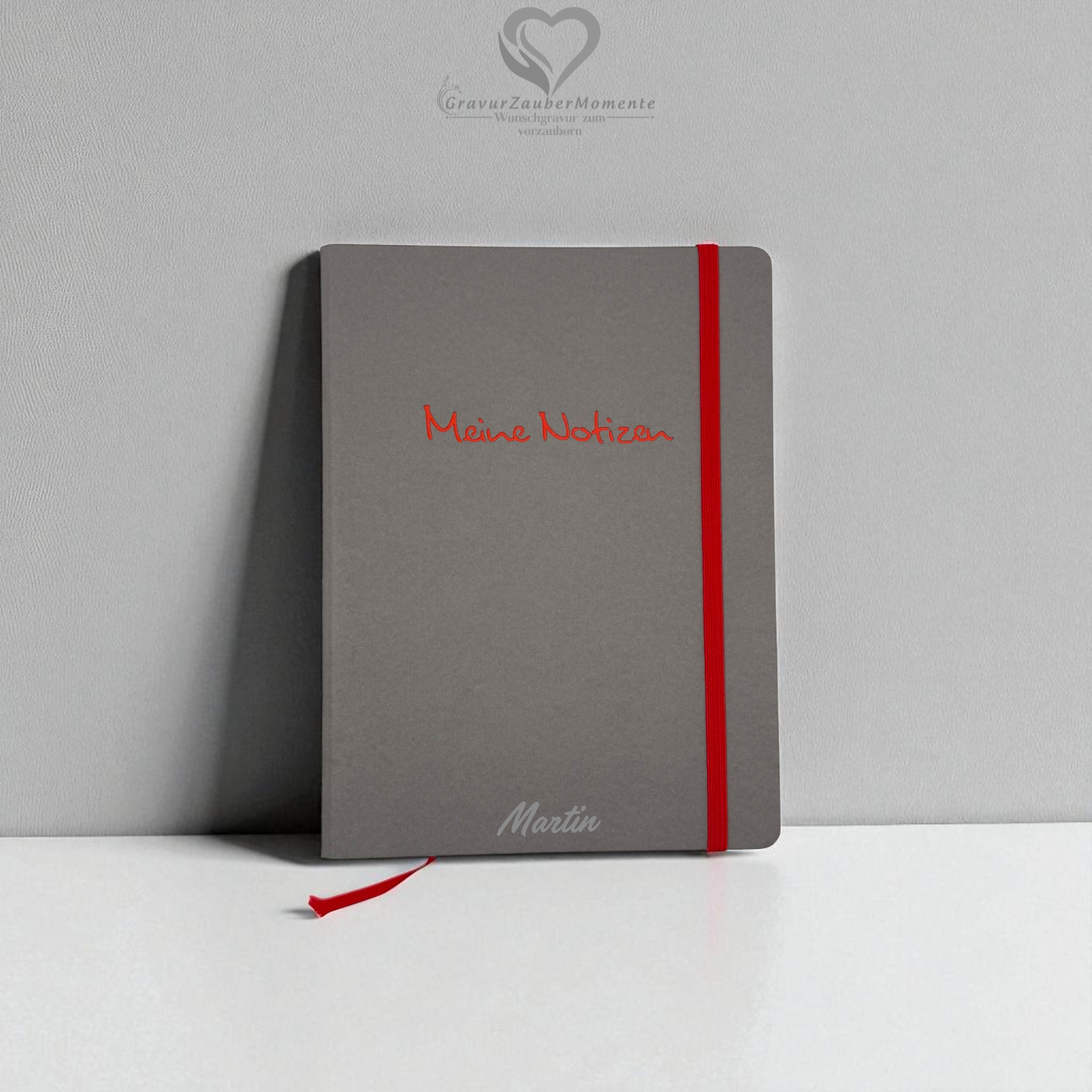 Hochwertiges Notizbuch „Meine Notizen“ Grau, A5 - mit individueller Gravur 