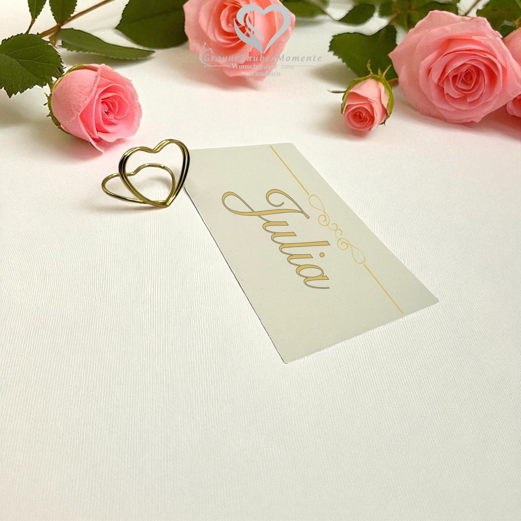 Exklusive Platzkarte „Herz aus Gold“ – Individuell graviert für jeden Gast