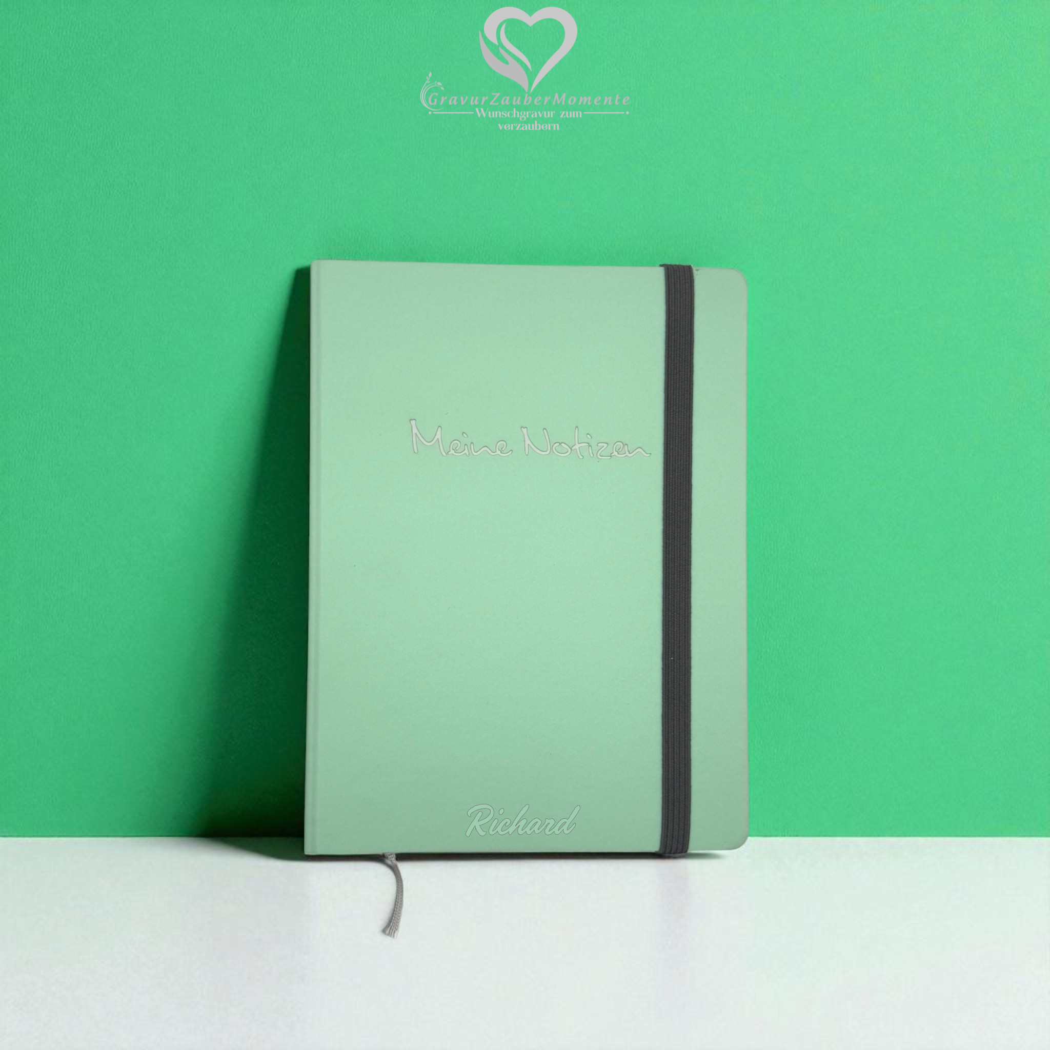 Hochwertiges Notizbuch „Meine Notizen“ Mint, A5 - mit individueller Gravur 