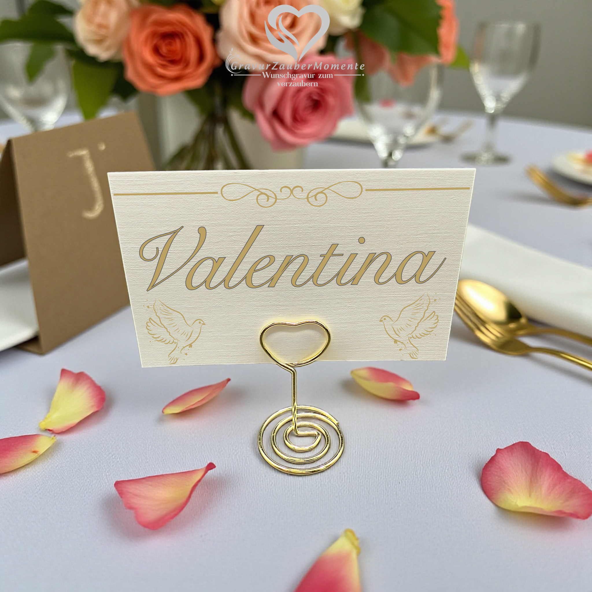Exklusive Platzkarte „Herz aus Gold“ Hoch – Individuell graviert für jeden Gast