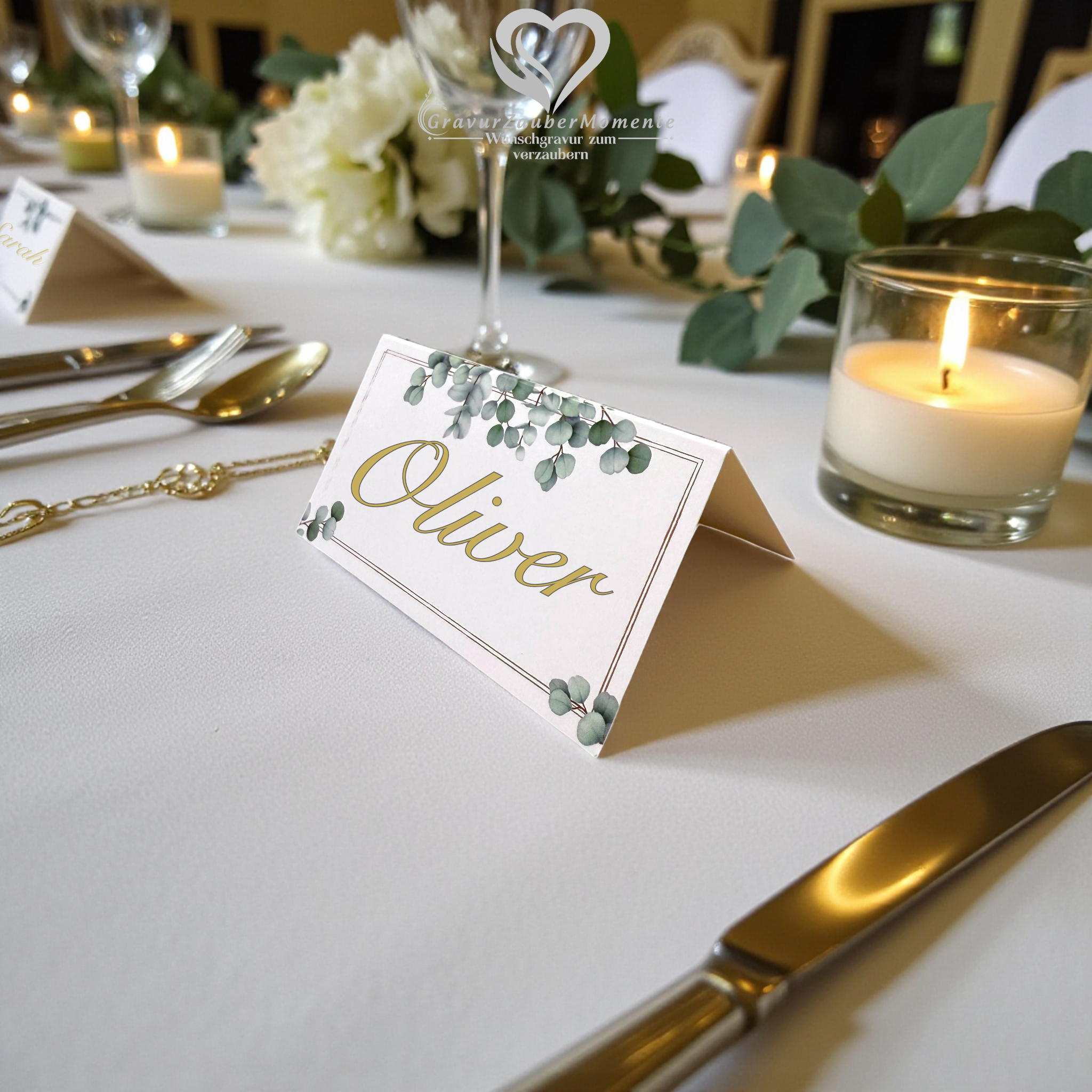 Exklusive Platzkarte „Eukalyptus heaven“ – Individuell graviert für jeden Gast