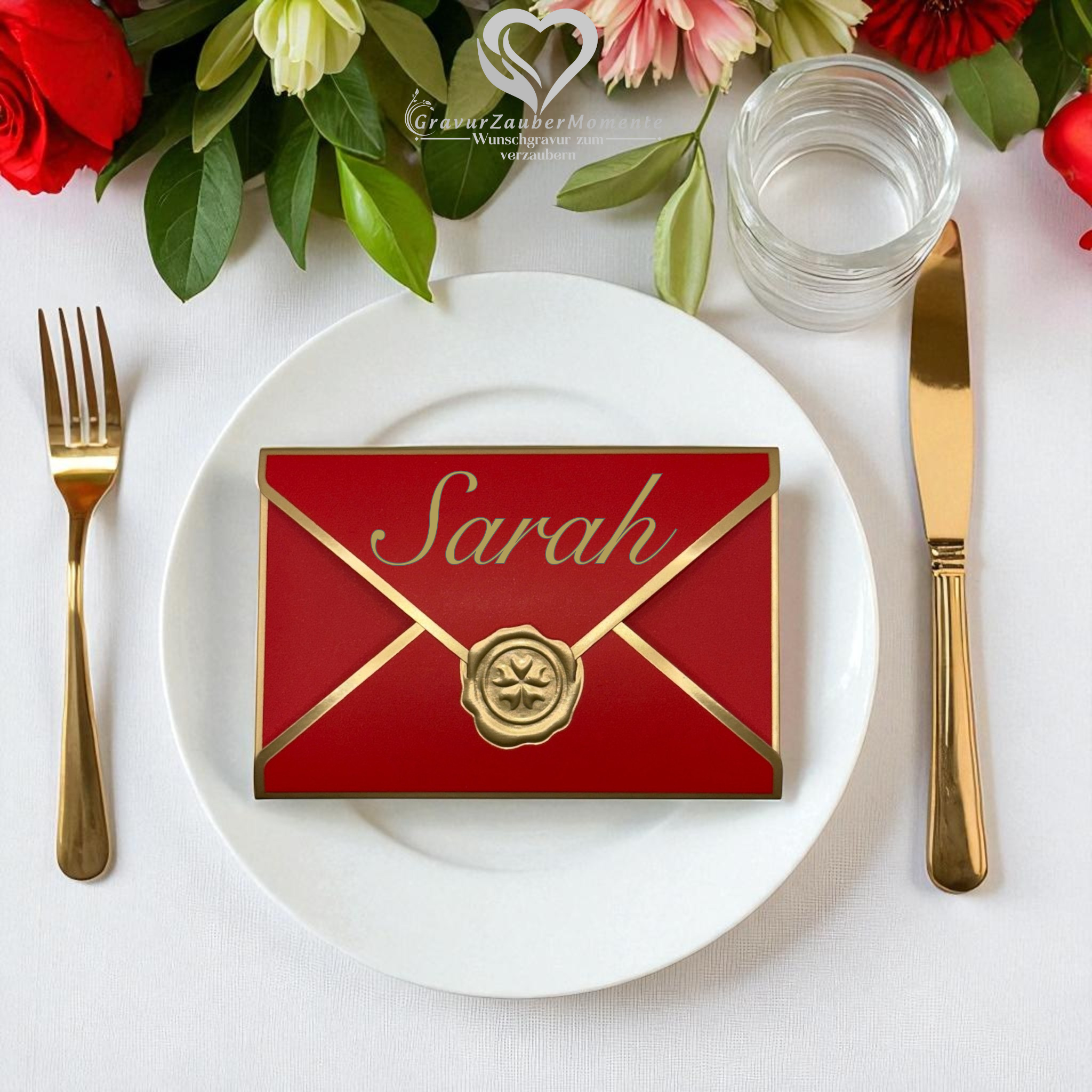 Geschenkbox Rot „Royal Elegance“ – Individuell graviert für jeden Gast 