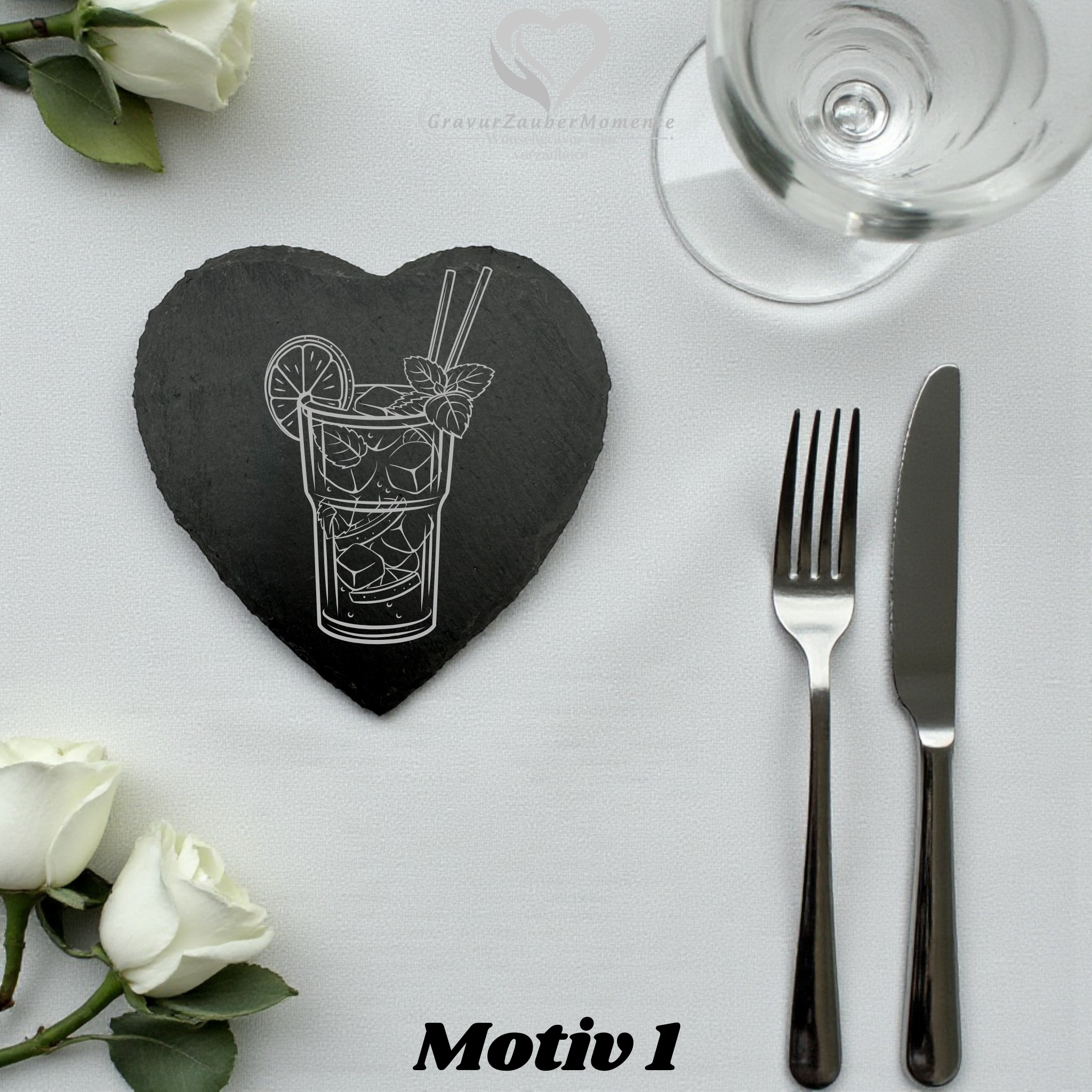Schiefer-Untersetzer mit Lasergravur – einzigartige Motive (Herz)