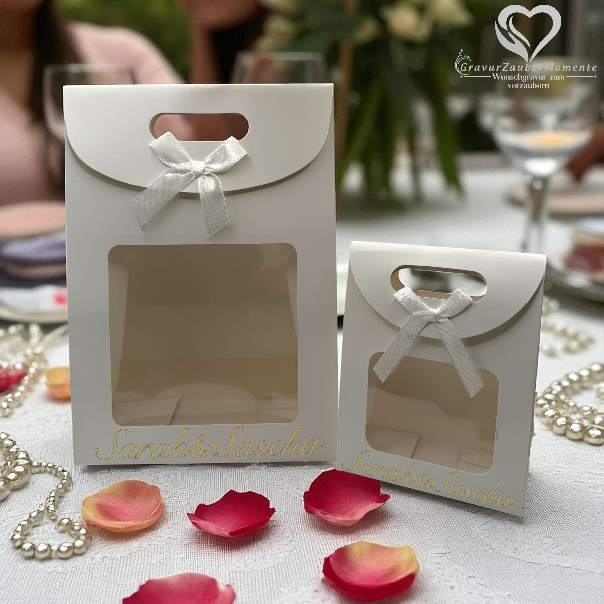 Geschenktasche Schleife Fenster mit Persönlicher Gravur  