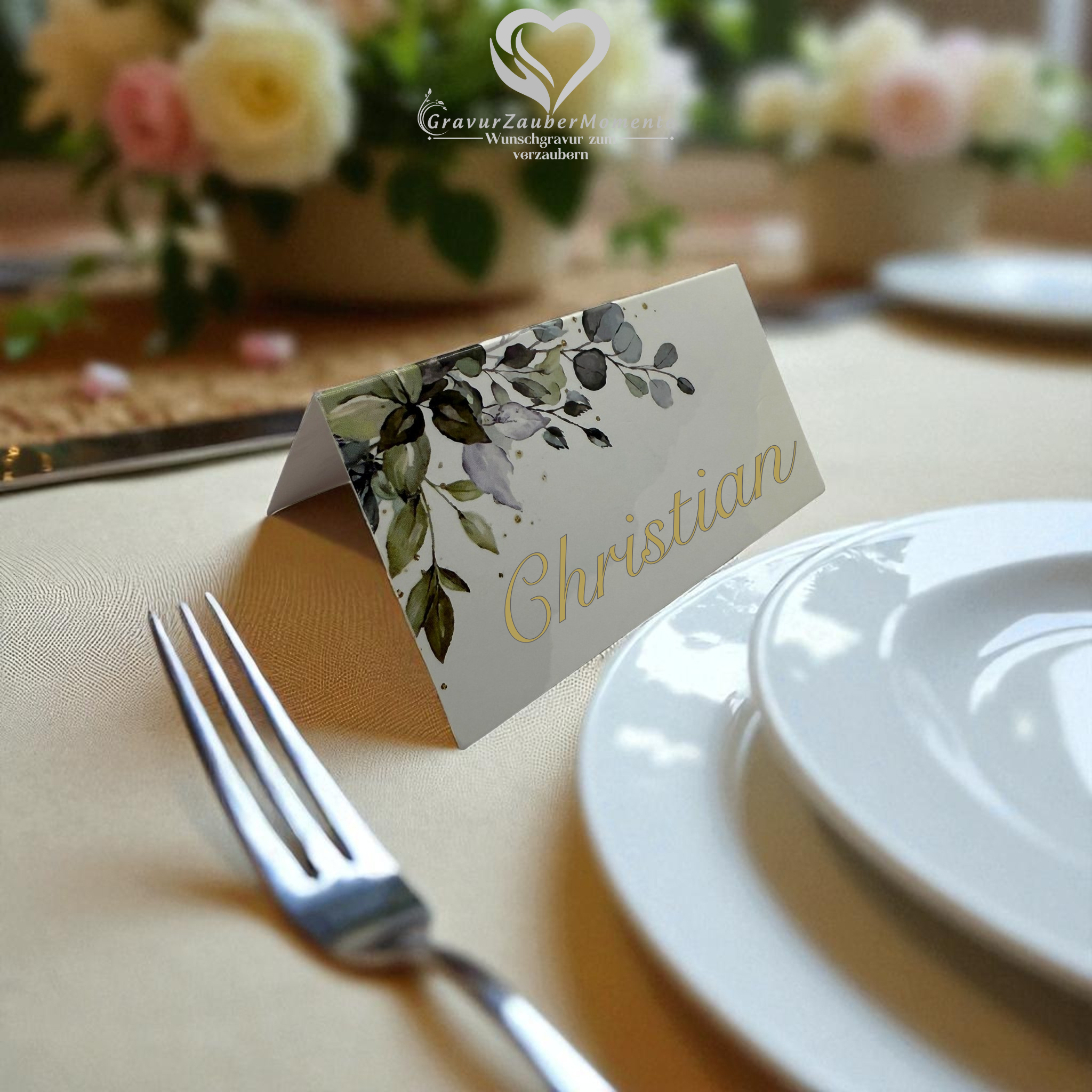 Exklusive Platzkarte „Floral Dreams“ – Individuell graviert für jeden Gast