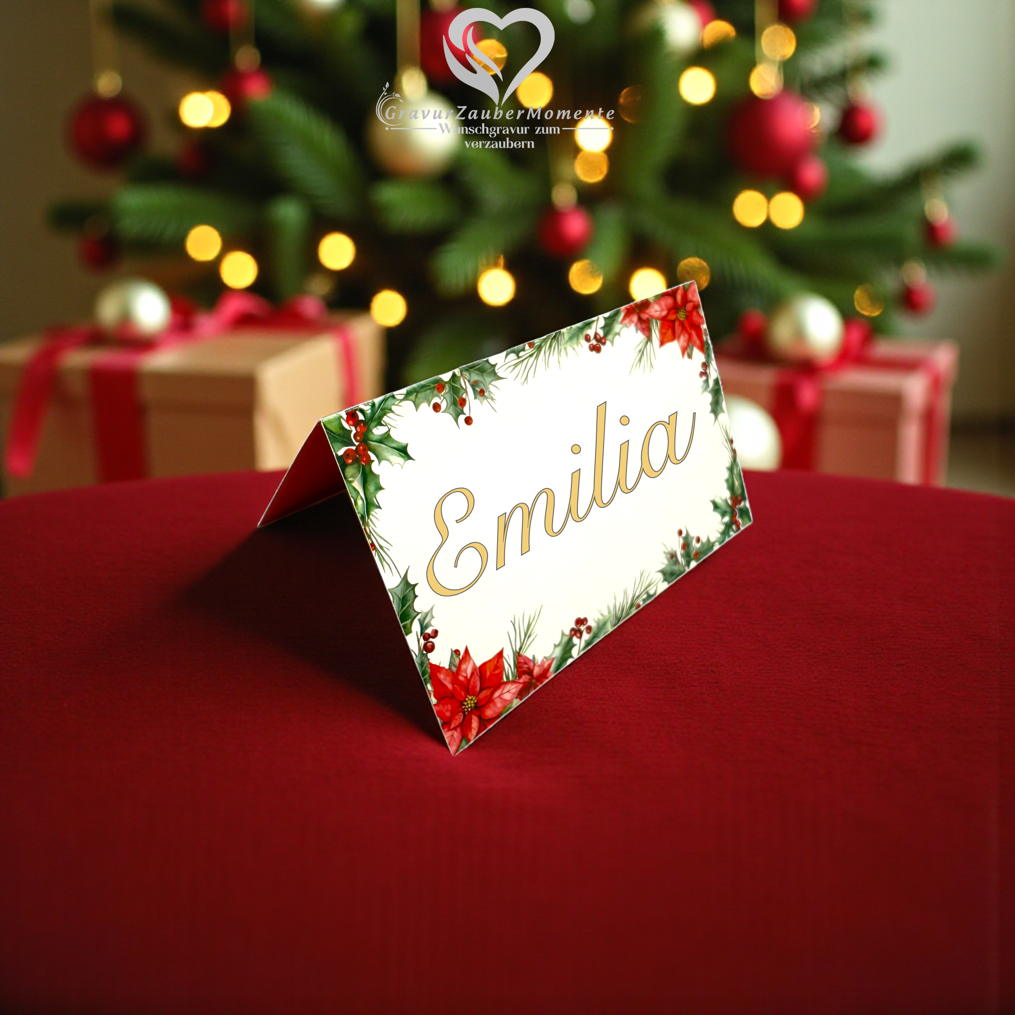 Personalisierte Weihnachtstischkarte gravierte – Festliche Platzkarte mit deinem Wunschnamen